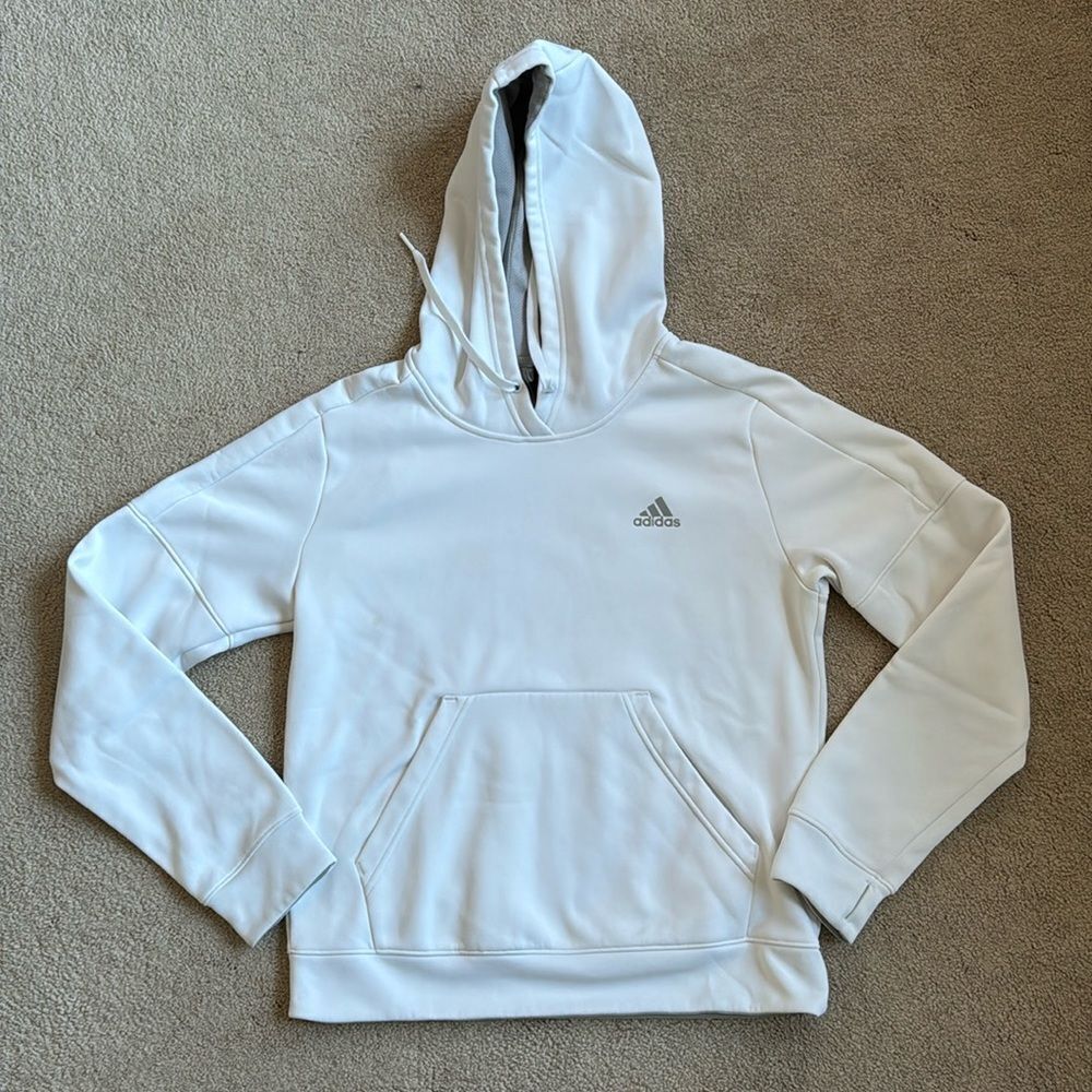 adidas White Women’s Pullover Hoodie with Subtle Logo